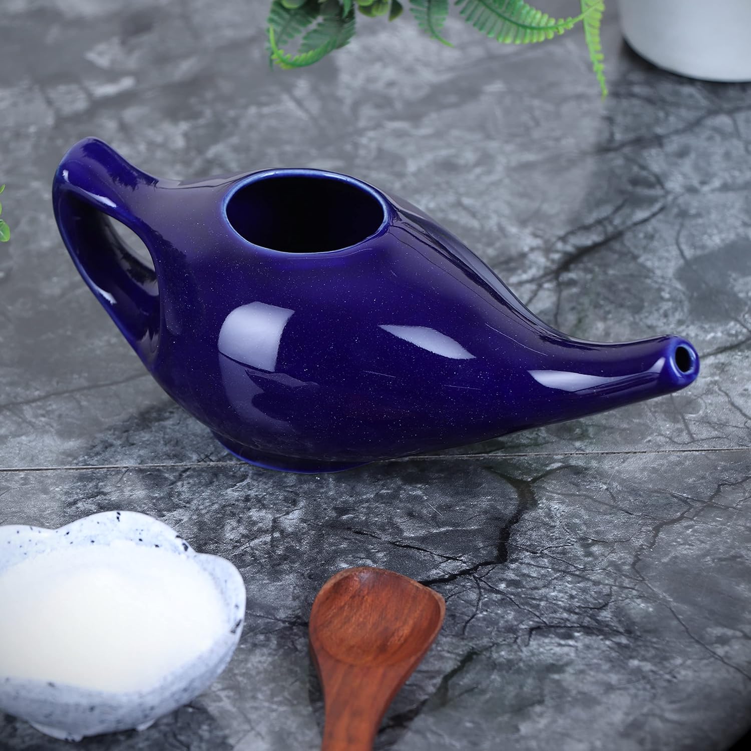Neti Pot Ceramic Niyamas Blue + 25g Himalayan Salt - Image 7