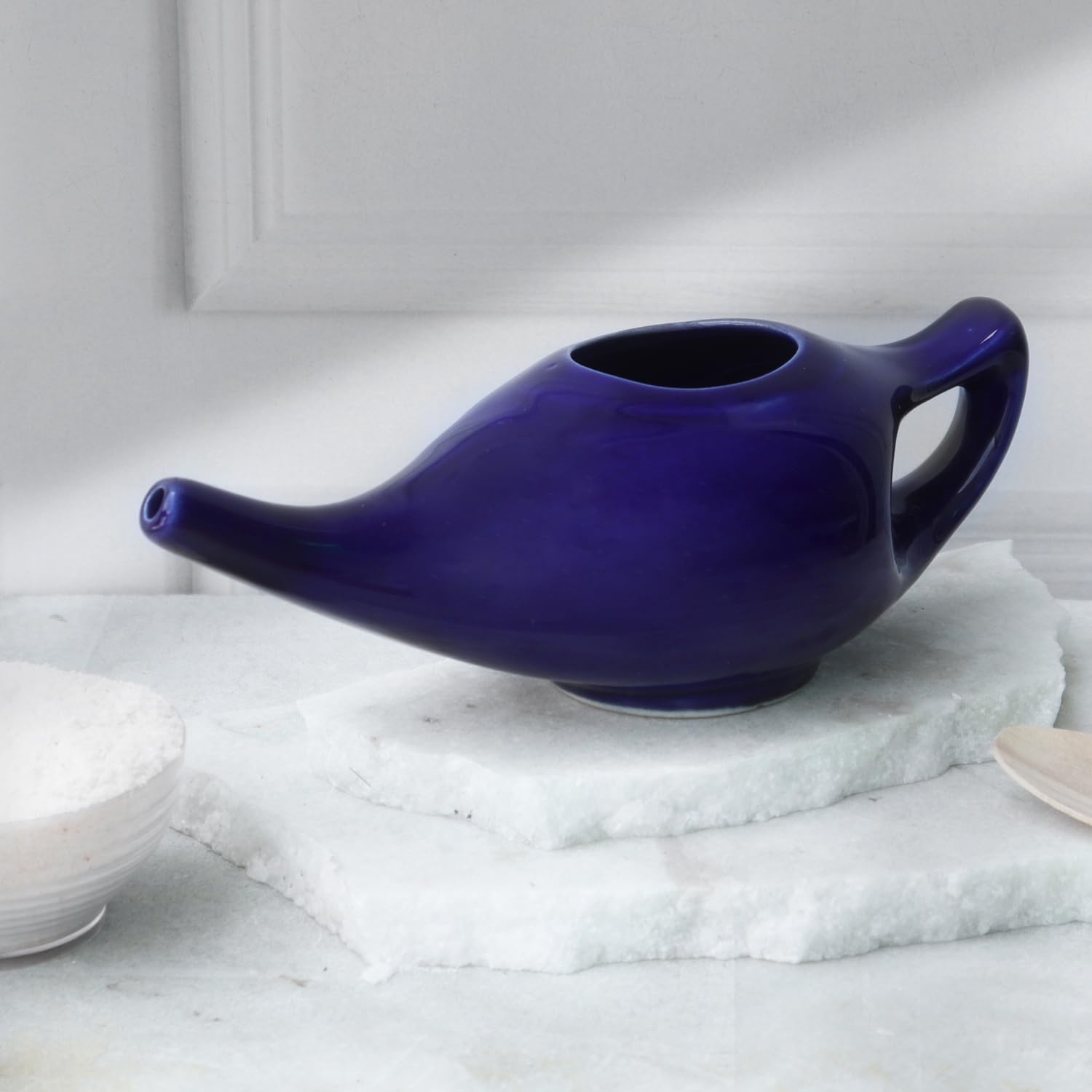 Neti Pot Ceramic Niyamas Blue + 25g Himalayan Salt - Image 5